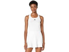 adidas Tennis Y-Dress - Women's Dress : White/Black : Serve up some serious style with a technical edge to keep you fresh on the court with this adidas Tennis Y-Dress! This dress features a rounded neckline, shoulder strap that comes to a Y design on back, adidas logo on front top center chest, a climacool moisture-wicking fabric that rapidly transports heat and perspiration away from the body, HEAT.RDY air-cooling fabric provides breathable all-day comfort during warmer conditions, and a ruffle Adidas Tennis, Womens Adidas, Rounded Neckline, Body Heat, Adidas Logo, The Court, Moisture Wicking Fabric, Dress White, Adidas Women