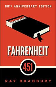 the book cover for fahrenheit, featuring an open book and a red background