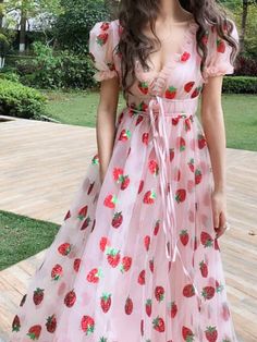 Party Midi Dress, Vacation Clothing, Strawberry Dress, New Party Dress, Boho Party, Pink Beach, Beach Boho, Korean Casual, Midi Dress Party