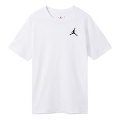 Air Jordan Jumpman Logo Embroidery Sports Round Neck Short Sleeves T Shirt Men s White DC7486-100 (Men's) Sports Cotton T-shirt With Embroidered Graphics, Sporty T-shirt With Embroidered Logo For Sports, Sports Cotton T-shirt With Embroidered Logo, Classic White Sports T-shirt, Sports Cotton Tops With Embroidered Logo, Sporty Short Sleeve Tops With Embroidered Logo, Sports Season Embroidered Logo Crew Neck T-shirt, Sports T-shirt With Embroidered Logo, Sporty Embroidered Graphics T-shirt