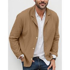 Season:Spring  Summer; Fabric:Cotton Blend; Gender:Men's; Occasion:Formal,Street,Party,Office; Placket:Single Breasted; Function:Comfy; Pattern:Solid Color; Neckline:Notch; Outerwear Type:Blazer Jacket; Listing Date:04/26/2024; Bust:null; Length:null; Shoulder Width:null; Sleeve:null Casual Solid Color Single Breasted Outerwear, Casual Single Breasted Long Sleeve Blazer, Casual Single-breasted Long Sleeve Blazer, Beige Long Sleeve Outerwear With Buttoned Pockets, Khaki Outerwear With Buttoned Pockets, Khaki Long Sleeve Outerwear With Buttoned Pockets, Single Breasted Sport Coat, Single Breasted Long Sleeve Sport Coat, Long Sleeve Blazer With Buttoned Pockets For Spring