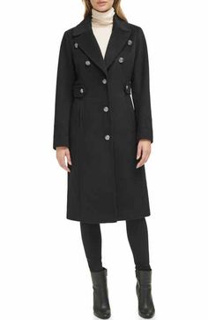 Calvin Klein Belted Coat | Nordstromrack Fitted Long Wool Coat Casual Style, Casual Fitted Long Wool Coat, Fitted Long Wool Coat In Casual Style, Classic Wool Coat For Cold Weather, Fitted Winter Pea Coat, Elegant Long Sleeve Pea Coat For Cold Weather, Fitted Wool Coat For Cold Fall Weather, Fitted Long Winter Pea Coat, Fitted Long Pea Coat For Winter