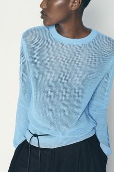 MESH KNIT SWEATER - Blue | ZARA United States Mesh Knit Sweater, Cargo Shirts, Cardigan Sweater Dress, Open Knit Sweater, Leather Vest, Short En Jean, Sweater Knit, Puffer Coat, Vest Dress