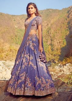 Dolly J-Camilla Blue Lehenga Set-INDIASPOPUP.COM Dolly J, Purple Lehenga, Organza Lehenga, Zardozi Embroidery, Summer Bride, Traditional Indian Dress, Blue Lehenga, Desi Clothes, Indian Fashion Designers