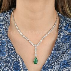 Natural Zambian Emerald H/SI Diamond Necklace 14k White Gold Women's Day Gift White Gold Christmas, Emerald And Diamond Necklace, Wedding Necklaces, Zambian Emerald, Jewelry For Her, Gift Jewelry, Gold Christmas, Christmas Jewelry, Lariat Necklace