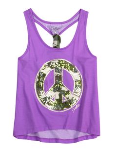 Sequin Icon Camo Tank | Tanks | Tops & Tanks | Shop Justice Blusas Crop Top, Look Adidas, Purple Camo, Peace Sign, Tee Shop, Kids Wear