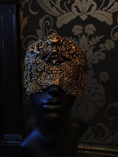 This beautiful mask is made using metalwork and finished with a lush gilt varnish in either silver or gold. We can also finish this mask with silver / gold leaf. Mask pictured is finished with silver paint.  While giving the illusion of being blind this mask can be seen through. As this mask is made to order please allow 6-8 weeks to process. Made as blind illusion as standard - secured with adjustable elastic If choosing 'custom' as your finish, please leave 'custom' request in notes, if this i Gold Mask For Masquerade, Traditional Gold Masks And Prosthetics For Party, Gold Mask For Mardi Gras Evening, Gold Masks For Mardi Gras Evening Events, Gold Masks And Prosthetics For Carnival Evening, Gold Baroque Masks And Prosthetics For Party, Elegant Gold Masks And Prosthetics For Masquerade, Gold Masks For Mardi Gras Evening, Gold Artistic Masquerade Mask For Formal Occasions