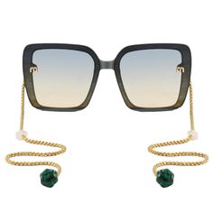 Loom&Pearl Armless Chain Temple Sunglasses Sit On My Face Shades + Chain Me In Gold Chains - What A Charm With Non-Slip Holds On Ears Sunglasses With Chain, Aesthetic Sunglasses, Festival Sunglasses, Im So Fancy, Pearl Accessories, Crystal Pendants, New Dimension, Women Sunglasses, Eyewear Fashion