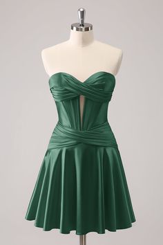 Fitted Mini Dress For Bridesmaids During Prom Season, Evening Dresses With Heart-shaped Neckline And Lined Bodice, Bridesmaid Strapless A-line Dress With Ruched Bodice, Green Evening Dress With Fitted Bodice And Sweetheart Neckline, Green Gown With Sweetheart Neckline, Strapless Fitted Bodice Dress With Pleated Bodice For Bridesmaids, Homecoming Strapless Dress With Sweetheart Neckline And Ruched Bodice, Strapless Sweetheart Neckline Dress With Ruched Bodice For Homecoming, Strapless A-line Dress With Ruched Bodice For Wedding