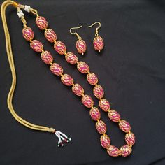 Nwt Fuchsia Pink Nd Gold Necklace. A Royal Look. Beautiful Medium Length Necklace With Matching Earrings. The Golden Carving Is Hand Done On Each Bead. Beautiful Necklace For Any Occasion.This Necklace Will Enlighten Any Outfit. It Goes With Any Western Or Eastern Outfit. Pink Necklaces For Party And Festivals, Pink Elegant Necklace For Festivals, Elegant Pink Necklace For Festivals, Traditional Pink Necklaces For Gifts, Traditional Pink Necklace For Gift, Handmade Pink Jewelry For Festivals, Handmade Pink Jewelry For Celebration, Pink Round Beads Jewelry For Festivals, Pink Round Beads Jewelry For Celebration