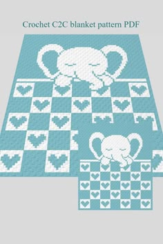 an elephant is depicted on the blue and white checkerboard pattern for this baby blanket