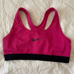 Brand New! Too Small And Lost The Tags Awhile Ago. Dri-Fit Pink With Black Sports Bra. Not Too Thick, Good Support, Basic Racer Back Style. Tennis Fits, Cute Sports Bra, Nike Sports Bra, Pink Sports, Pink Sports Bra, Black Sports Bra, Racer Back, Sports Bras, Nike Dri Fit