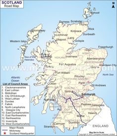 a map of scotland showing the major roads