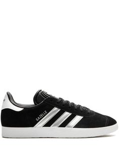 black suede signature 3-Stripes logo contrasting heel counter round toe front lace-up fastening logo-debossed tongue branded insole rubber sole These styles are supplied by a premium sneaker marketplace. Stocking only the most sought-after footwear, they source and curate some of the most hard to find sneakers from around the world. Adidas Gazelle Black, Silver Sneakers, Style Muse, Suede Fabric, Adidas Gazelle, Personal Shopper, Black Adidas, Sneakers Black, Black Suede