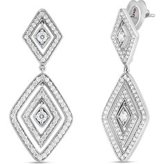 Roberto Coin - Diamante 18K White Gold and Diamond Dangle Earrings Luxury Octagon Earrings With Diamond Accents, Luxury Diamond Accented Fusion Earrings, Timeless Platinum Drop Earrings, Exquisite White Gold Drop Diamond Earrings, Diamond White Platinum Drop Earrings, Elegant Platinum Earrings With Brilliant Cut, Elegant Brilliant Cut Platinum Earrings, Elegant Platinum Earrings For Evening, Elegant Evening Platinum Earrings