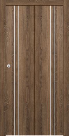 a wooden door with glass panels on the top and bottom panel, in dark brown wood