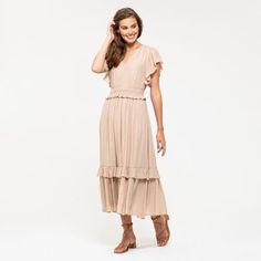 August Sky Women's Empire Waist Midi Dress : Target Empire Waist Midi Dress, Cream Midi Dress, Outdoor Pictures, Nude Dress, Empire Waist Dress, Dress Boutique, Hem Style, Tier Skirt, Tiered Skirt