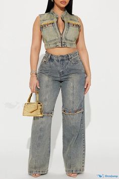 OrcaJump - Distressed Denim Pants for Women Mid-rise Ripped Cargo Jeans In Medium Wash, High Rise Ripped Cargo Jeans, High Rise Ripped Denim Cargo Jeans, Ripped High Rise Denim Cargo Jeans, High Rise Ripped Denim Blue Cargo Jeans, Ripped Dark Wash Cargo Jeans For Spring, Spring Ripped Dark Wash Cargo Jeans, High Waist Distressed Denim Blue Cargo Jeans, High-waist Distressed Denim Blue Cargo Jeans