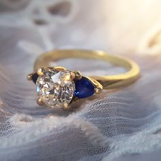 Marvelous Estate Vintage 1940s Sapphire & Diamond Engagement - Etsy Classic Sapphire Ring With Rose Cut Diamonds For Promise, Classic Gold Sapphire Ring With Cushion Cut, Timeless Gold Sapphire Ring With Single Cut Diamonds, Classic 14k Gold Trillion Cut Diamond Ring, Classic Trillion Cut Diamond Ring, Classic Anniversary Diamond Ring With Trillion Cut, Timeless Three Stone Round Cut Sapphire Ring, Art Deco Three Stone Gold Diamond Ring, Art Deco Gold Three Stone Diamond Ring