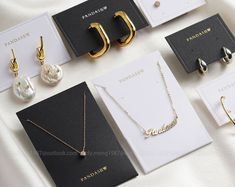 Minimalist Jewelry Template Bundle, Editable Earring Card, Necklace Display Card, Jewelry Packaging, Jewelry Business Branding, Printable - Etsy Necklace Tags Packaging, Earring Branding Packaging, Jewelry Tags Ideas Packaging, Jewelry Hangtag, Necklace Cards Packaging, Earring Paper Holder, Jewelry Brand Name Ideas, Jewelry Business Names Ideas, Necklace Packaging Ideas