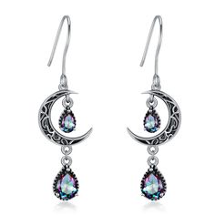 PRICES MAY VARY. Mystic Topaz Earrings: Material: Made of 925 sterling silver celtic moon earrings, which are hypoallergenic, tarnish resistant, suitable for sensitive skin women to long-term wear, not contain any allergic element. Celtic Earrings Size: 45*12mm (LxW).These moon earrings are only 3.74g (pair). Sparkle rainbow topaz earrings for women everyday wearing. Sparkle Moon Design: These celtic earrings feature a celtic moon with sparkle rainbow topaz cz stone around, making an elegant imp Mystical Silver Jewelry With Matching Earrings, Mystical Teardrop Sterling Silver Jewelry, Mystical Sterling Silver Earrings In Silver, Mystical Sterling Silver Earrings For Pierced Ears, Silver Teardrop Earrings With Moon Charm, Mystical Silver Jewelry With Ear Wire, Mystical Sterling Silver Dangle Jewelry, Sterling Silver Teardrop Earrings With Moon Charm, Silver Mystical Jewelry With Ear Wire