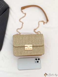 BirdinBag - Womens Straw Crossbody Bag - Versatile Handbag for Summer Vacation and Beach Trips Chic Vacation Shoulder Bag With Mobile Phone Bag, Chic Vacation Box Shoulder Bag, Chic Shoulder Box Bag For Vacation, Chic Shoulder Bag With Mobile Phone Bag For Vacation, Gold Rectangular Baguette Bag For Travel, Trendy Vacation Shoulder Box Bag, Trendy Shoulder Box Bag For Vacation, Chic Box Bag With Adjustable Strap For Vacation, Beach Crossbody Box Bag With Adjustable Strap