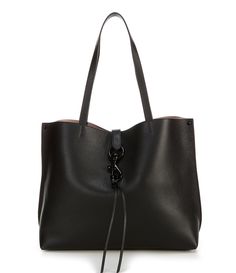 From REBECCA MINKOFF&#x2C; the Megan Leather Tote Bag features:Genuine leatherBlack hardwareMagnetic snap closureUnlined1 Exterior back slide pocket1 Interior back slide pocketApprox. 16.75" W x 11.5" H x 5.75" D bag; 10" strap dropImported. Black Leather Bag With Silver-tone Hardware, Workwear Crossbody Shoulder Bag With Gunmetal Hardware, Black Office Bag With Metal Hardware, Office Leather Bag With Metal Hardware, Office Bag With Leather And Metal Hardware, Black Workwear Bags With Metal Hardware, Black Work Bag With Metal Hardware, Black Work Bags With Metal Hardware, Black Satchel With Gunmetal Hardware For Office