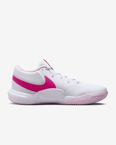 Pink Breathable Synthetic Basketball Shoes, Pink Fade-resistant Basketball Shoes For Light Sports, Pink Sporty Tennis Sneakers, Nike White Running Shoes For Tennis, Nike Sporty Sneakers For Pickleball, White Nike Running Shoes For Tennis, White Sneakers With Boost Midsole For Pickleball, White Low-top Running Shoes For Pickleball, Casual White Sneakers For Pickleball