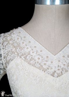 1950s embroidered mixed lace formal or wedding dress, pearl beads, tulle, silk satin bow waist, big Elegant Cream Lace Ball Gown, Cream Lace Ball Gown For Wedding, White Lace Ball Gown With Lace Trim, Cream Lace Ball Gown, Debutante Ball Wedding Dress With Lace Trim, Wedding Ball Gown With Lace Trim And Tulle, Lace Ball Gown Wedding Dress With Lace Trim, Cream Lace Wedding Dress For Debutante Ball, Elegant White Ball Gown With Lace Sleeves