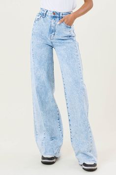 Make a bold fashion statement with these High-Rise Color Block Wide Leg Jeans. Featuring a trendy acid wash and side inserted panels, these jeans are the perfect combination of style and comfort. The wide-leg silhouette adds a touch of retro flair, while the raw hem gives them a modern edge. With classic 5-pocket construction and a zip-fly closure, these jeans are as functional as they are fashionable.-Rise: 12.5", Inseam: 33"-Model is 5'8" and wearing a size 3-True to size Style: Edgy Print / P Light Color Jeans, Sweatshirt Jean Jacket, Women Cargo Pants, Women Cargos, Cargo Pants Men, Light Wash Jeans, High Rise Jeans, Sheer Fabrics, Acid Wash