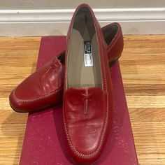 Munro Lauren Red Leather Loafers Nwt - Never Worn & In Original Box 7 Wide Red Leather Loafer With Latex Natural Rubber Soles Munro Is The Premier Women's Size And Width Footwear Company In The U.S. Sfpf Home Red Leather Flat Moccasins, Red Flat Heel Leather Shoes For Work, Classic Red Leather Shoes With Flat Heel, Red Slip-on Leather Shoes With Almond Toe, Elegant Red Flats With Rubber Sole, Red Almond Toe Slip-on Leather Shoes, Classic Red Sole Slip-on Flats, Classic Slip-on Flats With Red Sole, Red Leather Flats With Low Heel