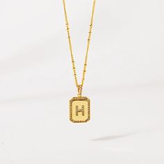 Gold Initial Pendant Necklace 18-20"– Think Goodness Gold Monogram Initial Pendant Necklace, Gold Monogram Nameplate Necklace, Gold Charm Necklace With Letter Beads Initial Pendant, Gold Charm Necklace With Initial Pendant And Letter Beads, Gold Monogram Pendant Charm Necklace, Gold Charm Necklace With Letter Beads For Anniversary, Gold Initial Pendant Necklace With Name, Elegant Gold Letter Bead Necklaces, Gold Elegant Necklaces With Letter Beads