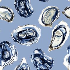 an image of blue and white oysters on a blue background that looks like it is painted with acrylic paint