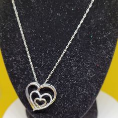 A Beautiful And Stunning Triple Heart Diamond Necklace With 18" Chain. Stamped 925; Sterling Silver. Comes In Jewelry Box For Safe Keeping. New And Never Been Worn. Db64 Silver Chain Jewelry For Valentine's Day Anniversary, Silver Heart Pendant Necklace For Anniversary, Silver Chain Jewelry For Anniversary On Valentine's Day, Heart-shaped Silver Chain Jewelry For Anniversary, Valentine's Day Anniversary Silver Chain Jewelry, Silver Heart Cut Necklace With Hallmark, Silver Chain Necklace With Heart Pendant For Anniversary, Silver Necklace With Adjustable Chain For Anniversary, Anniversary Necklace With Silver Chain And Heart Pendant