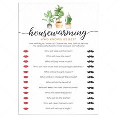 Who Knows Us Best Housewarming Party Game Printable House Warming Games Fun, House Warming Games, Housewarming Party Ideas Theme, Apartment Warming Party, Housewarming Party Themes, New Home Party, Housewarming Party Games, Housewarming Games, Home Party Games