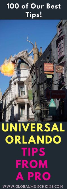 an advertisement for universal studios with the words universal studios tips from a pro on it