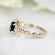 Gorgeous Vintage Inspired Sapphire Ring ►Available in solid gold with a gold purity of your choice: 10K/ 14K/ 18k (select option from a drop-down menu) ►Accented with natural diamonds, simulated diamonds, or moissanites of your choice (select option from the drop-down menu). Center Stone: Sapphire Stone Cut: Oval Color: Blue Gem size: 6.0 x 4.0 mm Carat Weight: 0.43 ct. Stone Creation: 100% Genuine Lab-Grown Sapphire Hardness: 9 (Mohs scale) ►Side stones information: #Natural diamond gemstone op Timeless Emerald-cut Birthstone Ring For Weddings, Timeless Emerald Cut Birthstone Wedding Ring, Classic 14k Gold Sapphire Ring With Halo Design, Elegant Sapphire Ring With Halo Setting For Wedding, Elegant 14k Gold Sapphire Halo Ring, Elegant Sapphire Ring With Halo Design For Wedding, Timeless Promise Ring With Classic Design, Classic Yellow Gold Sapphire Ring For Wedding, Classic Yellow Gold Sapphire Wedding Ring