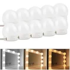 the vanity mirror with light bulbs is shown in four different colors and sizes, including white