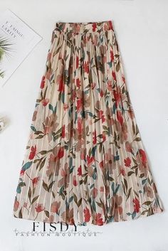 Fisdy - Chic Chiffon Maxi Skirt with Beautiful Floral Print and High-Waisted Design Non-stretch Multicolor Floral Print Skirt, Floral Print Chiffon Skirt, Floral Print Chiffon Skirted Bottoms, Beige Floral Print Skirt, Beige Floral Print Long Skirt, Elegant Multicolor Maxi Skirt For Summer, Elegant Multicolor Summer Maxi Skirt, Chiffon Maxi Skirt, Gowns Dresses Elegant