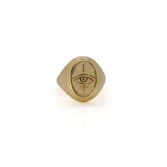 Gold Vermeil Evil Eye Signet Adjustable Ring a harmonious blend of timeless symbolism and modern elegance. Crafted with meticulous attention to detail, the Gold Vermeil Evil Eye Signet Adjustable Ring showcases a sterling silver signet ring expertly adorned with a layer of 18K gold plating At the heart of this ring lies the protective eye, a symbol recognized across cultures for its ability to ward off negative energies and bring a sense of security. The symbol is thoughtfully etched onto the go Symbolic Open Ring Jewelry With Polished Finish, Symbolic Open Ring With Polished Finish, Luxury Jewelry With Iconic Design For Anniversary, Luxury Tarnish Resistant Rings For Formal Occasions, Luxury Tarnish-resistant Rings For Formal Occasions, Luxury Jewelry For Anniversary With Iconic Design, Luxury Si Clarity Promise Ring Jewelry, Symbolic Adjustable Jewelry For Formal Occasions, Luxury Gold Plated Engraved Ring