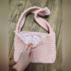 Handmade Crochet Bag Lined Fuzzy Pink Extremely Soft Crochet Cute Bag, Crochet Cute, Handmade Crochet Bags, Purse Handmade, Pink Tote Bags, Pink Crochet, Crochet Purse, Handmade Handbags, Pink Tote