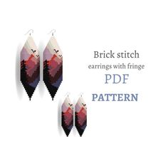 three pieces of cross stitch earrings with the words, brick stitch earings with fringe