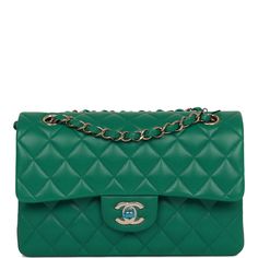 Luxury Green Shoulder Bag, Elegant Green Bag With Double Flap, Luxury Green Double Flap Bag, Elegant Green Double Flap Bag, Formal Green Bag With Turn-lock Closure, Designer Green Double Flap Bag, Green Rectangular Bag With Turn-lock Closure, Classic Green Evening Shoulder Bag, Green Leather Double Flap Bag