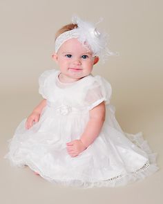 Tallie Christening Dress Tulle Dress With Lace Trim For Dress-up, Spring Organza Dress With Lace Trim, Dress-up Tulle Dress With Satin Bow, Tulle Dress With Satin Bow For Dress-up, Elegant Spring Baptism Dress In Organza, Elegant Spring Organza Baptism Dress, Fitted Cream Tulle Skirt Dress, White Tulle Skirt Dress For Formal Occasions, Wedding Dress With Lace Trim And Tulle Material