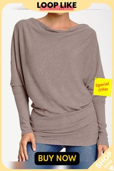 Batwing Long Sleeve Solid Comfort T-shirt Batwing Top, Going Out Tops, Casual Tops For Women, Solid Clothes, Grey Khakis, Online Tops, Unique Designers, Bat Wings, Batwing Sleeve