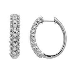 Complete your look with the dazzling style of these diamond hoop earrings. Click on this JEWELRY & WATCHES GUIDE to learn about fit, styles, materials and more! Complete your look with the dazzling style of these diamond hoop earrings. Click on this JEWELRY & WATCHES GUIDE to learn about fit, styles, materials and more! FEATURES Backings: post Nickel free Metal: sterling silver Plating: rhodium, 14k gold flash plated, 14k rose gold flash plated Finish: polished Packaging: boxedDIAMOND DETAILS To Dazzling Diamond Hoop Earrings With Single-cut Diamonds, Wedding Hoop Earrings With Pave Setting Round Cut, Small Hoop Diamond Earrings For Wedding, Diamond White Diamond Hoop Earrings For Formal Occasions, Diamond White Round Cut Diamond Hoop Earrings, Diamond White Hoop Earrings With Single Cut Diamonds, Diamond Hoop Earrings With Pave Setting, Diamond White Hoop Earrings With Diamond Cut, Formal Diamond White Diamond Hoop Earrings