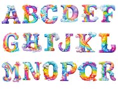 the letters are made up of different colors and shapes to spell out what's inside