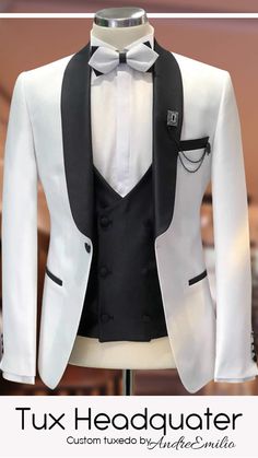 White Tuxedo With Black Lapel Mens White Tuxedo, Paisley Tuxedo, White Tuxedo Jacket, White Wedding Suit, White Tux, Black Waistcoat, Suit White, Slim Fit Tuxedo, Groom Tuxedo