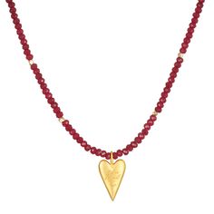 Let today be the first step in your journey to truth and healing. A necklace made of tiny beads of red onyx—stone of healing, strength, and protection—is accented with a golden heart, the universal symbol of love. In the center of the heart sparkles a white topaz, stone of individuality, creativity, and awareness. Wear this red onyx necklace on your journey to truth to give you strength, or to help heal your heart. Heart - Love, compassion Lotus - New beginnings, infinite potential Onyx - Endura Tiled Quilt, Birthstone Charm Necklace, Tiny Beads, Heart Red, Healing Heart, Golden Heart, Topaz Necklace, Onyx Necklace, Crystals In The Home