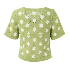 Women Clothing French Vacation Vintage Small Floral Short Sleeve Tup Cardigan Casual - Green,One Size Spring Green Cotton Sweater, Short Sleeve Summer Sweater For Day Out, Summer Short Sleeve Sweater For Day Out, Green Knit Top For Spring Day Out, Green Cotton Sweater For Spring, Green Knit Top For Day Out In Spring, Spring Crew Neck Knit Top For Day Out, Crew Neck Knit Top For Spring Day Out, Spring Knit Sweater With Short Sleeves